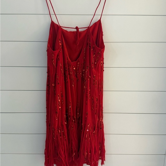 Free People Red Sequin Fringe Mini Dress - Picture 2 of 4